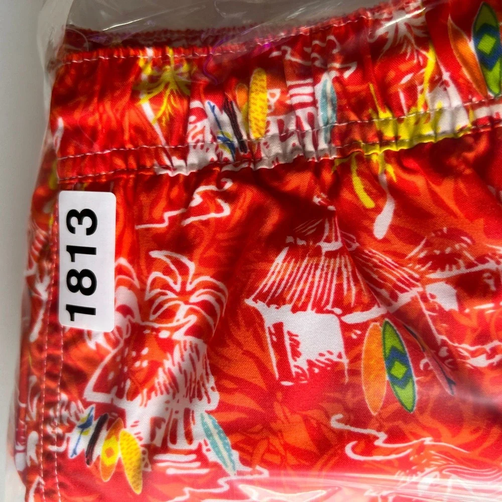 Peter Millar Mens Red Tropical Beach Hut Print Swim Trunks Size M Board Shorts